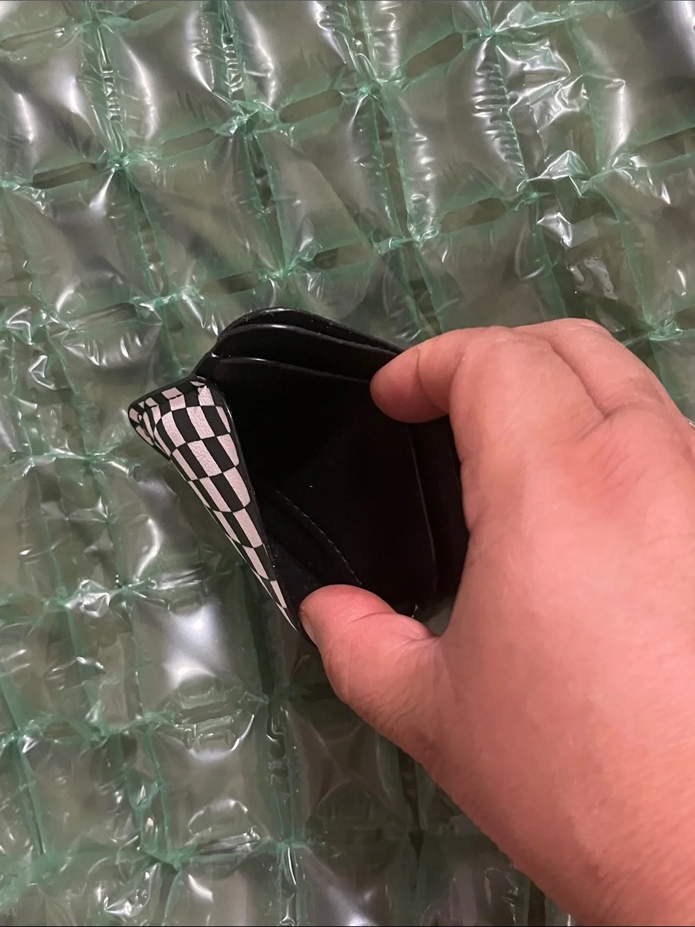 Black & White Optical Checkered Slim Card Holder